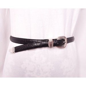 Silpada Designs Belt Genuine Italian Leather Narrow Black Reptile Pattern Sz Med